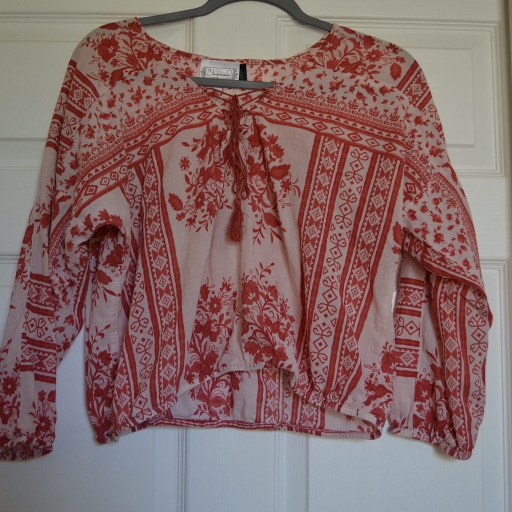 Orange and cream 3/4 sleeve crop top
